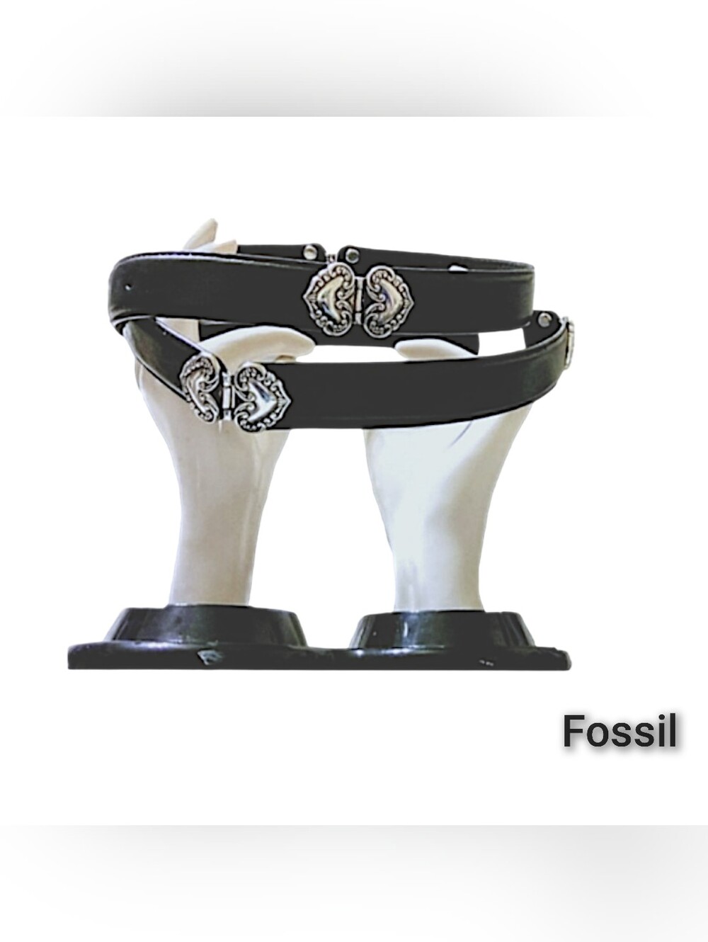 Genuine Black Leather Belt w/Silver Hearts - Picture 3 of 5